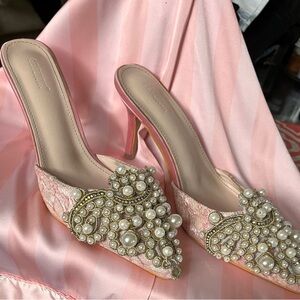 Elegant Pink Embellished Heels